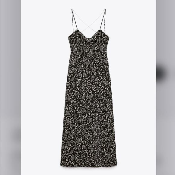 Zara Printed CHAIN STRAP MIDI DRESS Size Medium - Picture 6 of 8